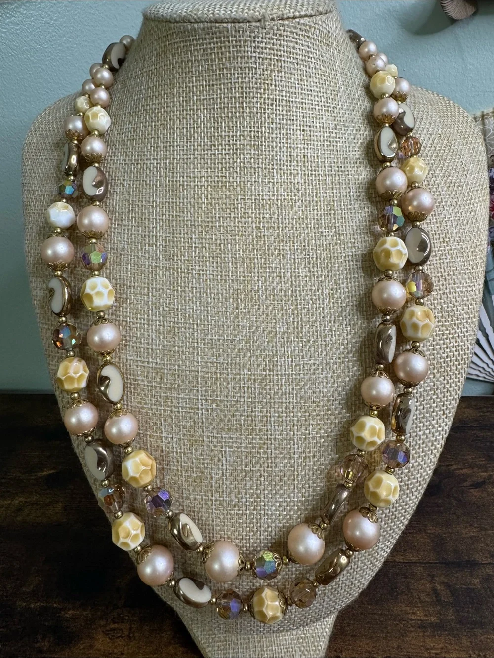 Boucher LeC Le Couturier Vintage Necklace Beaded Double Strand AB Crystal 1960’s - Picture 4 of 16